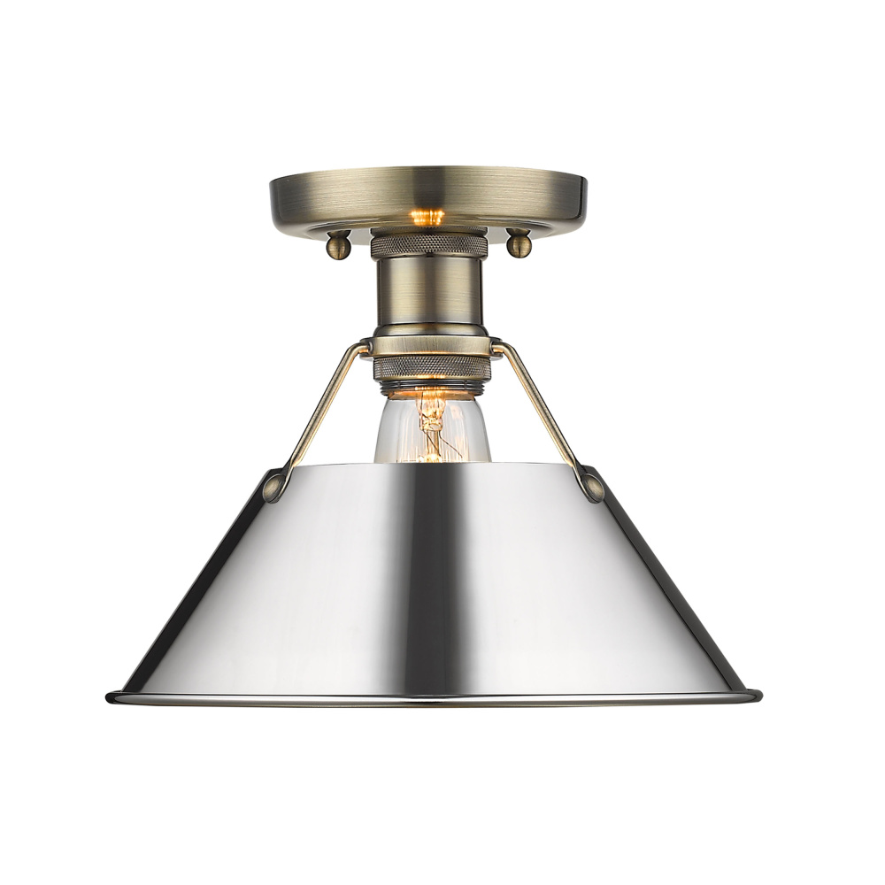 Yep by Golden Lighting Orwell 1-light Flush Mount in Aged Brass and Chrome shade